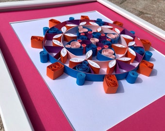 Handmade Quilled Paper Mandala: Abstract Framed Wall Art