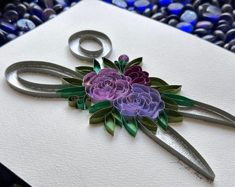 Floral Scissors Art for Hairdresser, Crafter, Sewing Room, Paper Quilled Art and Decor