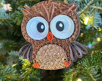 Handmade Quilled Paper Owl Ornament: Christmas Tree Decoration