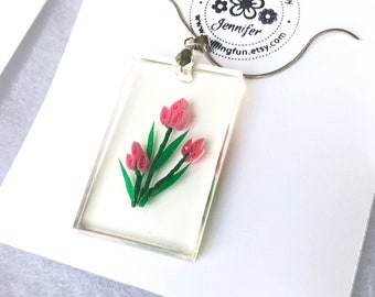 Resin Pendant with Paper Quilled Flowers