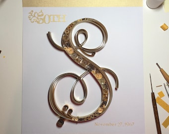 Custom Quilled Paper 50th Anniversary Art: Golden Wedding Keepsake (11x14)