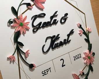 Personalized Quilled Paper Art, Wedding Anniversary Gift