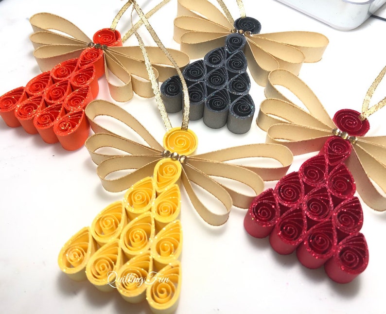 Paper Quilled Art Glittered Angel Ornament Christmas Etsy