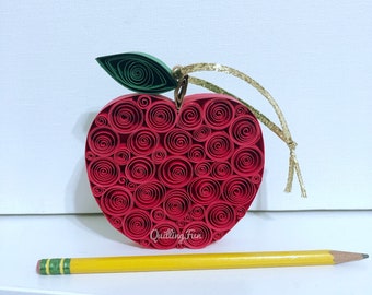 Paper Quilled Apple Ornament, Teacher Gift