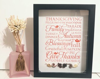 Thanksgiving Shadow Box: Quilled Acorns, Vinyl Lettering, Fall Decor