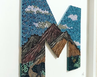 Custom Quilled Paper Initial Art: Themed Monogram, 12x12 Shadowbox
