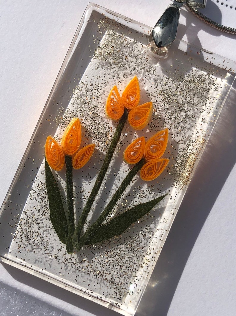 Resin Pendant with Paper Quilled Flowers Etsy