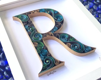 Initial or Monogram Customized Quilled Paper Craft, (8x10) Personalized Nursery Decor or Wall Art, Custom Initial Birthday Gift