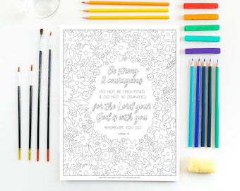 Be Strong and Courageous Printable Coloring Page, Joshua 1:9 Coloring Page, Bible Verse Coloring, Instant Digital Download