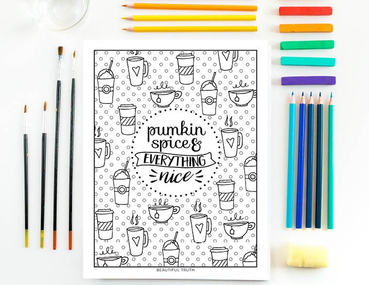 Download Fall Coloring Sheet Pumpkin Spice and Everything Nice | Etsy