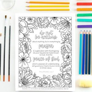 Do Not Be Anxious, Printable Coloring Page, Philippians 4:6-7, Coloring Sheet, Instant Digital Download
