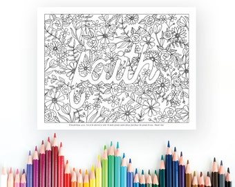 Faith Coloring Page, Printable Coloring, Christian Coloring, Inspirational Coloring, Instant Digital Download