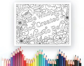 Be Who God Created You to Be Coloring Page, Printable Coloring, Christian Coloring, Inspirational Coloring, Instant Digital Download