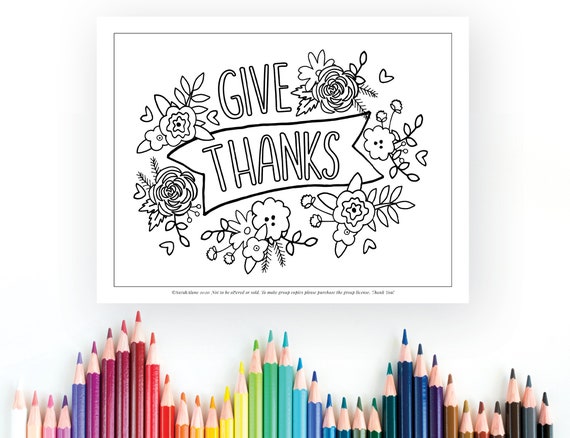 Give Thanks Coloring Page Printable Coloring Instant Digital