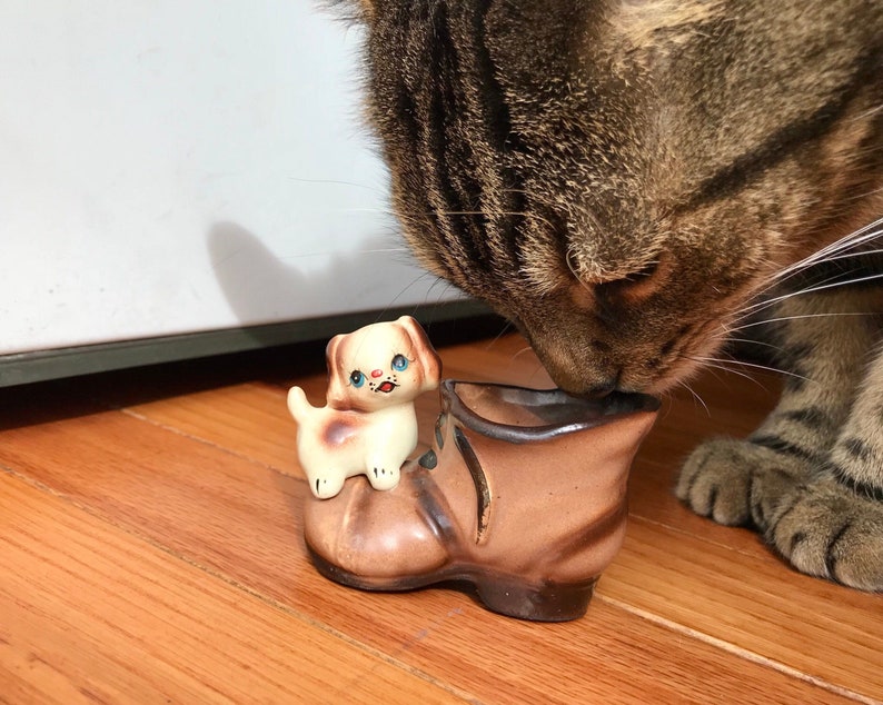 Puppy Dog on a Boot Vintage Ceramic Toothpick Holder Enesco Mini Succulent Planter