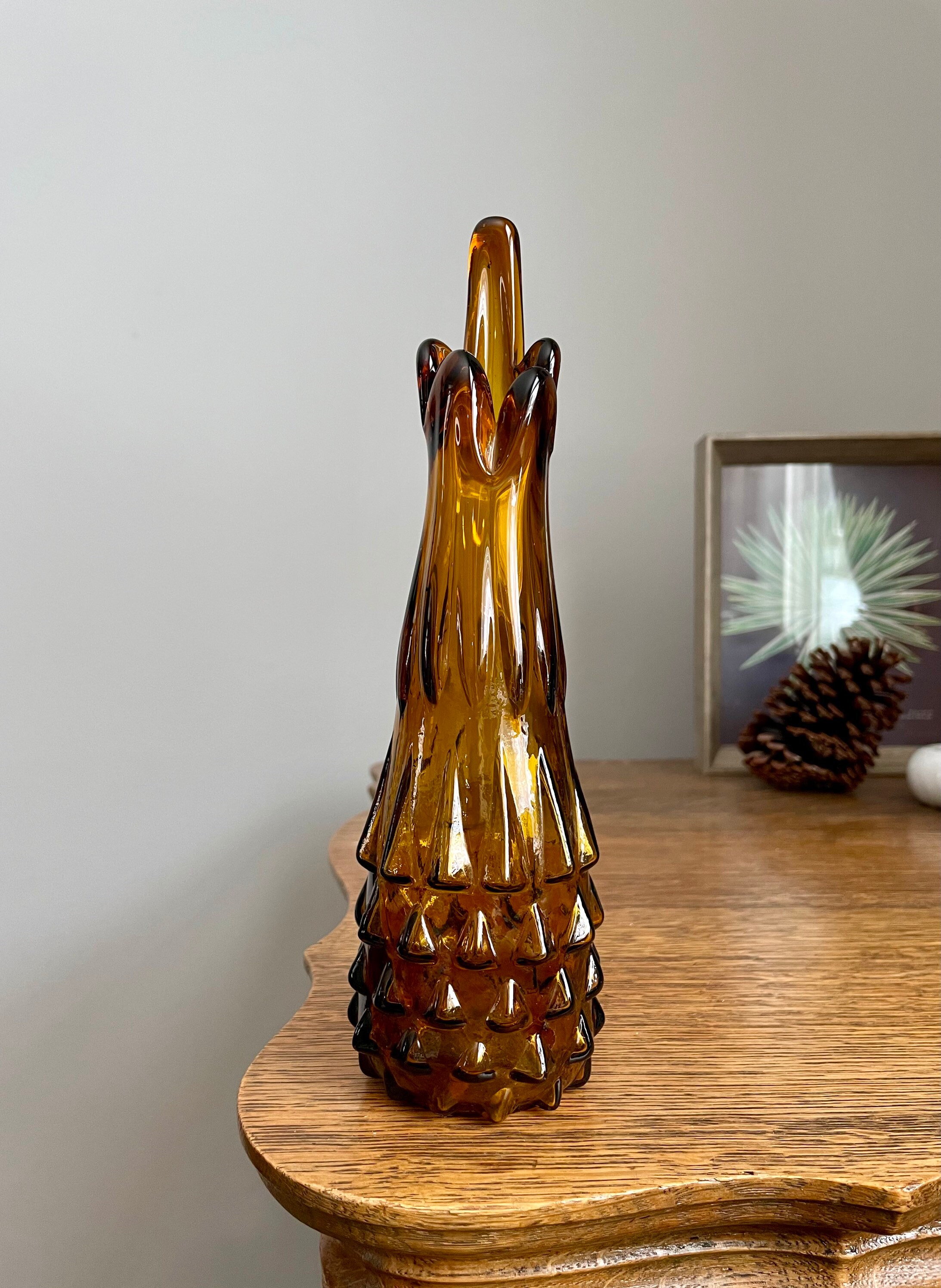 Swung Vase Mid Century Decor Unique Glass Art Amber Stretch Etsy