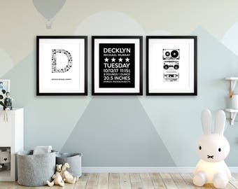 Black and White Print, Letter D, Toddler Print, ABC Poster, Animal ABC, Initial Wall Art, Printable, Nursery Wall Decor, Baby Name Wall Art