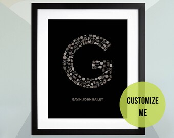 Custom Home Art, Custom Letter, Letter G, Toddler Print, Animal ABC, Printable, Nursery Wall Decor, Baby Name Wall Art, Custom Baby Initial