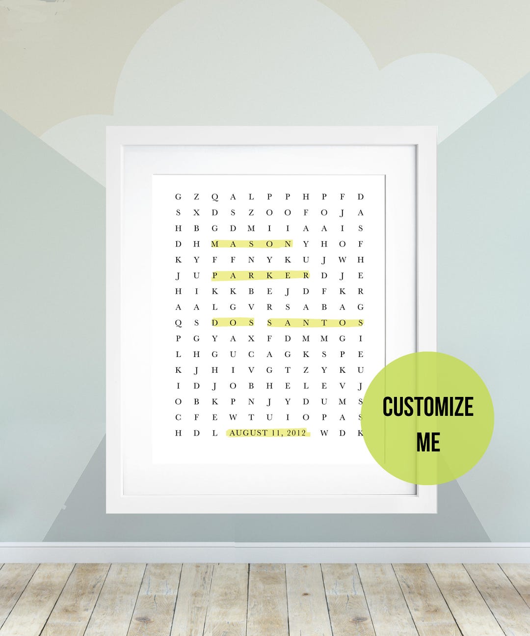 Crossword Puzzle, Custom Printable, Babys Name Wall Art, Childrens Room