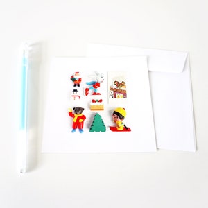 Carte de vœux Noël et Bonne année – Carton d'invitation – Photo couleur figurines vintage – Imagier hiver