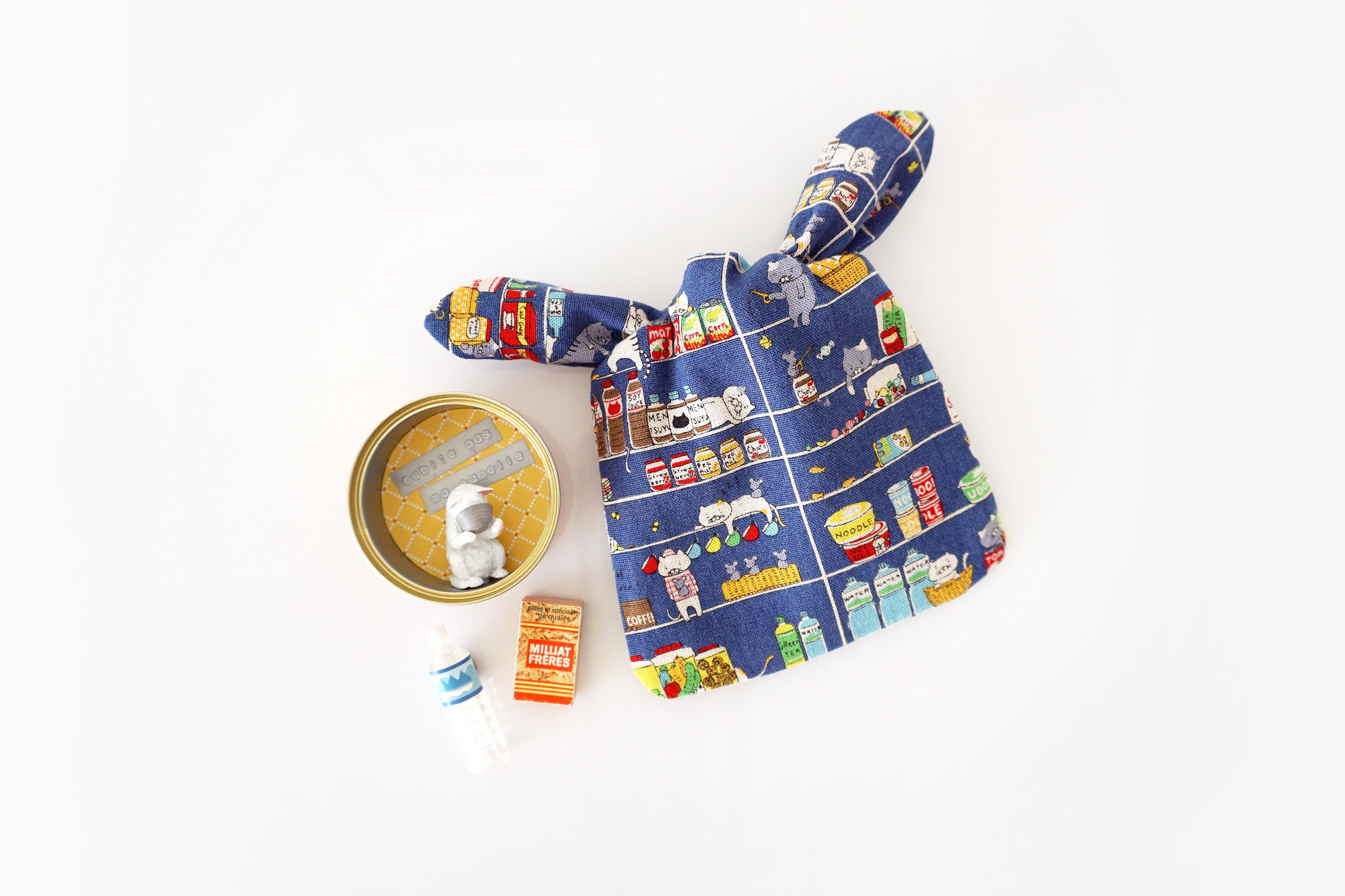 Pochouette 3 Aimants Pour Le Frigo - Pochette Surprise en Tissu Figurines Chat Gourmand et Aliments