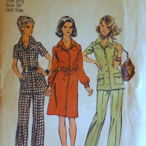 Uncut 1970s Simplicity Vintage Sewing Pattern 5735, Size 16.5; Misses' Dress or Tunic and Pants
