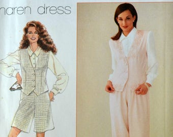 Uncut 1990s Simplicity Vintage Sewing Pattern 7333, Size 6-8-10; Misses'/Miss Petite Blouse and Vest in One, Pants and Shorts