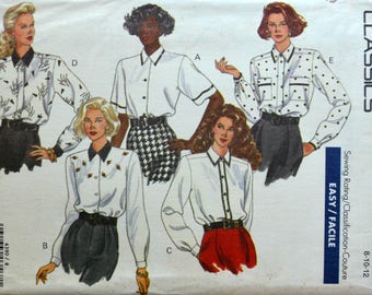 Uncut 1980s Butterick Vintage Sewing Pattern 4390, Size 8-10-12; Misses' Blouse