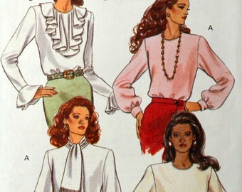 Uncut 1990s Butterick Vintage Sewing Pattern 3085, Size 12-14-16; Misses' Blouse and Scarf