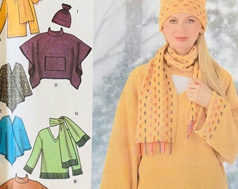 Uncut 2004 Simplicity Sewing Pattern 4782; Size XS-S-M; Misses' Loose Fitting Pullover Top, Ponchos, Scarf and Hat