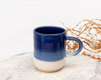 Blue Tricolor Stoneware Mug With Handle, Stoneware Coffee Mug, Pottery Mug Handmade, Handmade Pottery Mug.Modern Mug, Stoneware Tea Mug