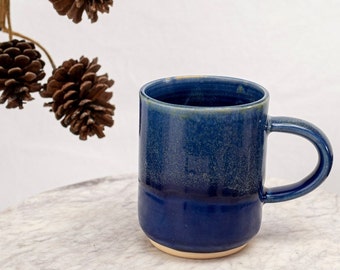 Bright Blue Stoneware Mug With Handle, Stoneware Coffee Mug, Pottery Mug Handmade, Handmade Pottery Mug.Modern Mug, Stoneware Tea Mug