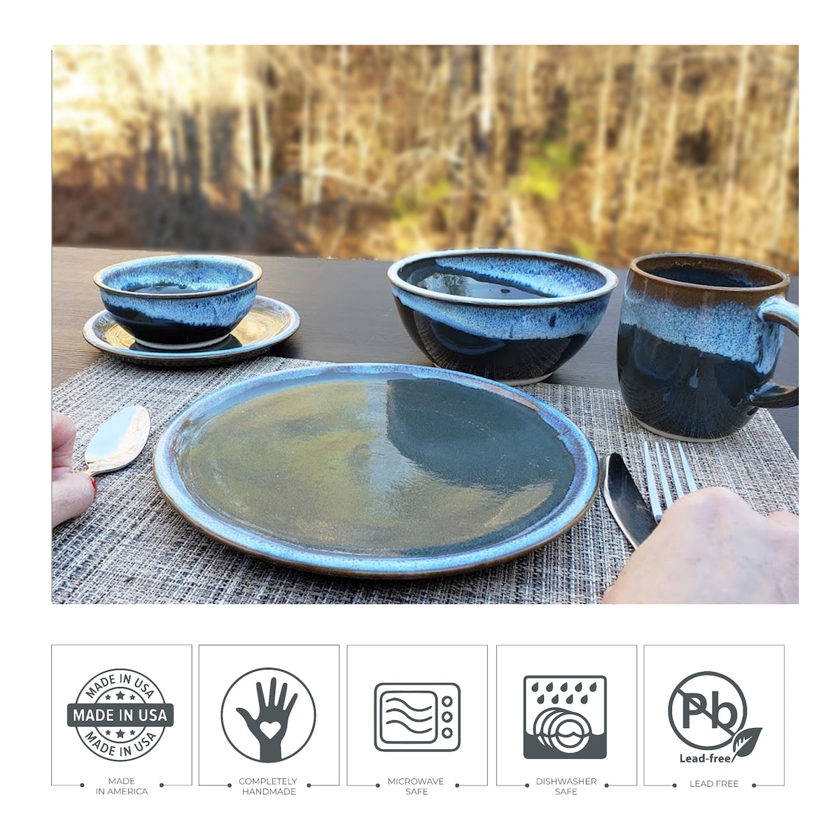 Blue Stoneware Dinnerware Set of 4, - Etsy