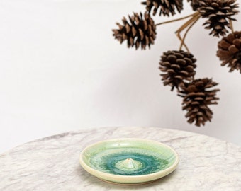 Dripped Turquoise Stoneware Incense Holder, Stoneware Incense Burner, Handmade Incense Dish, Incense Stick Burner, Incense Stick Holder