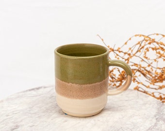 Green  Tricolor Stoneware Mug With Handle, Stoneware Coffee Mug, Pottery Mug Handmade, Modern Mug, Handmade Pottery Mug. Stoneware Tea Mug