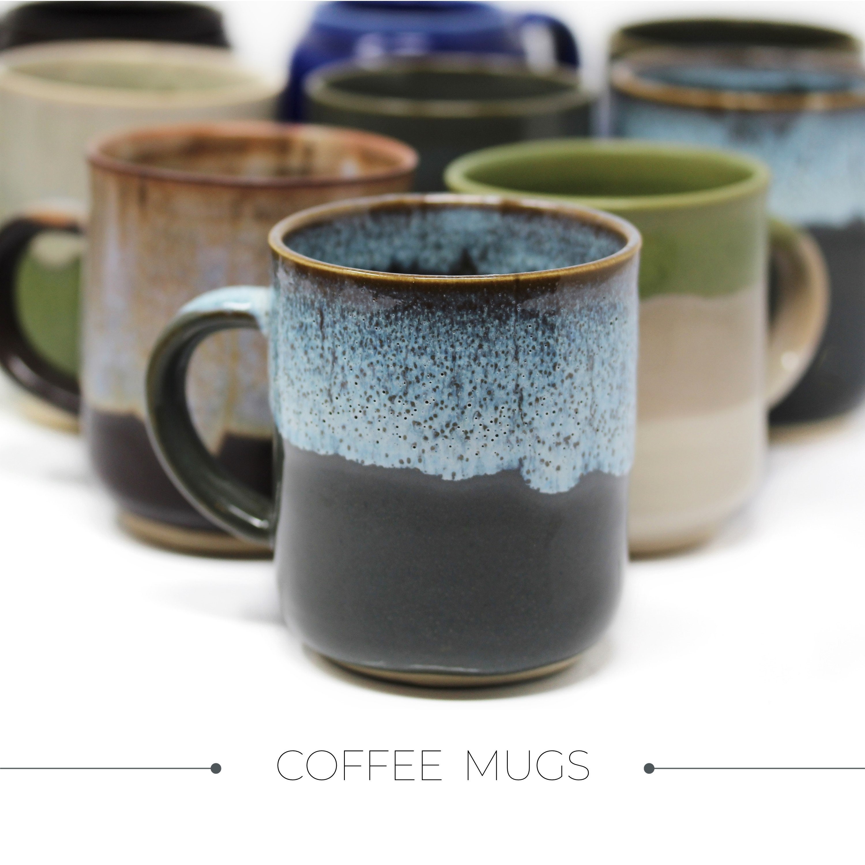 Mug en Grès avec Poignée, Mug à Café Grès, Poterie Fait La Main, Bleu Moucheté, Main.