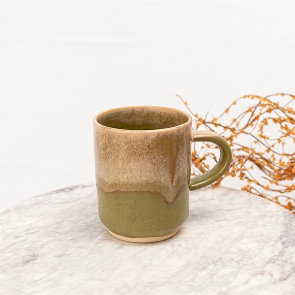 Rocky Green Stoneware Mug With Handle, Stoneware Coffee Mug, Pottery Mug Handmade, Modern Mug, Handmade Pottery Mug. Stoneware Tea Mug