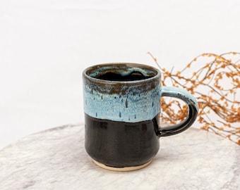 Dripped Black Stoneware Mug With Handle, Stoneware Coffee Mug, Pottery Mug Handmade, Handmade Pottery Mug.Modern Mug, Stoneware Tea Mug