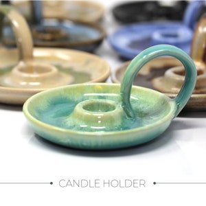 Stoneware Candle Holder, Stoneware Chamberstick, Handmade Candle Holder, Blue Candlestick Holder Candle Holder Ceramic, Handmade Candlestick image 1