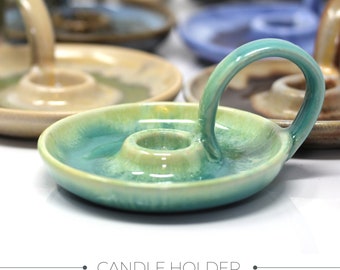 Stoneware Candle Holder, Stoneware Chamberstick, Handmade Candle Holder, Blue Candlestick Holder Candle Holder Ceramic, Handmade Candlestick