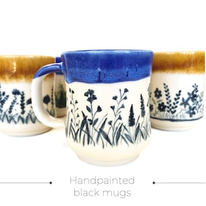 Steinzeug handbemalte Kaffeetasse, Steinzeug Kaffeetasse, Blumen Kaffeetasse, Bierkrug, handgemachte Becher Keramik, handbemalte Keramik.