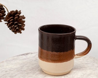 Brown Tricolor Stoneware Mug With Handle, Stoneware Coffee Mug, Brown Pottery Mug Handmade,  Handmade Pottery Mug. Stoneware Tea Mug,