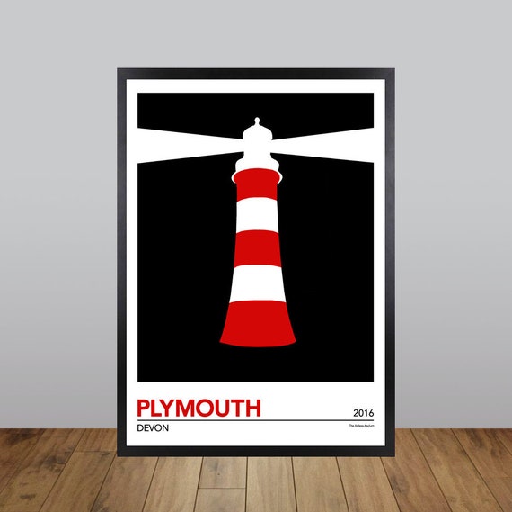 Plymouth Hoe Light House Print Devon Minimalist Travel Plymouth Hoe Light House Print Devon