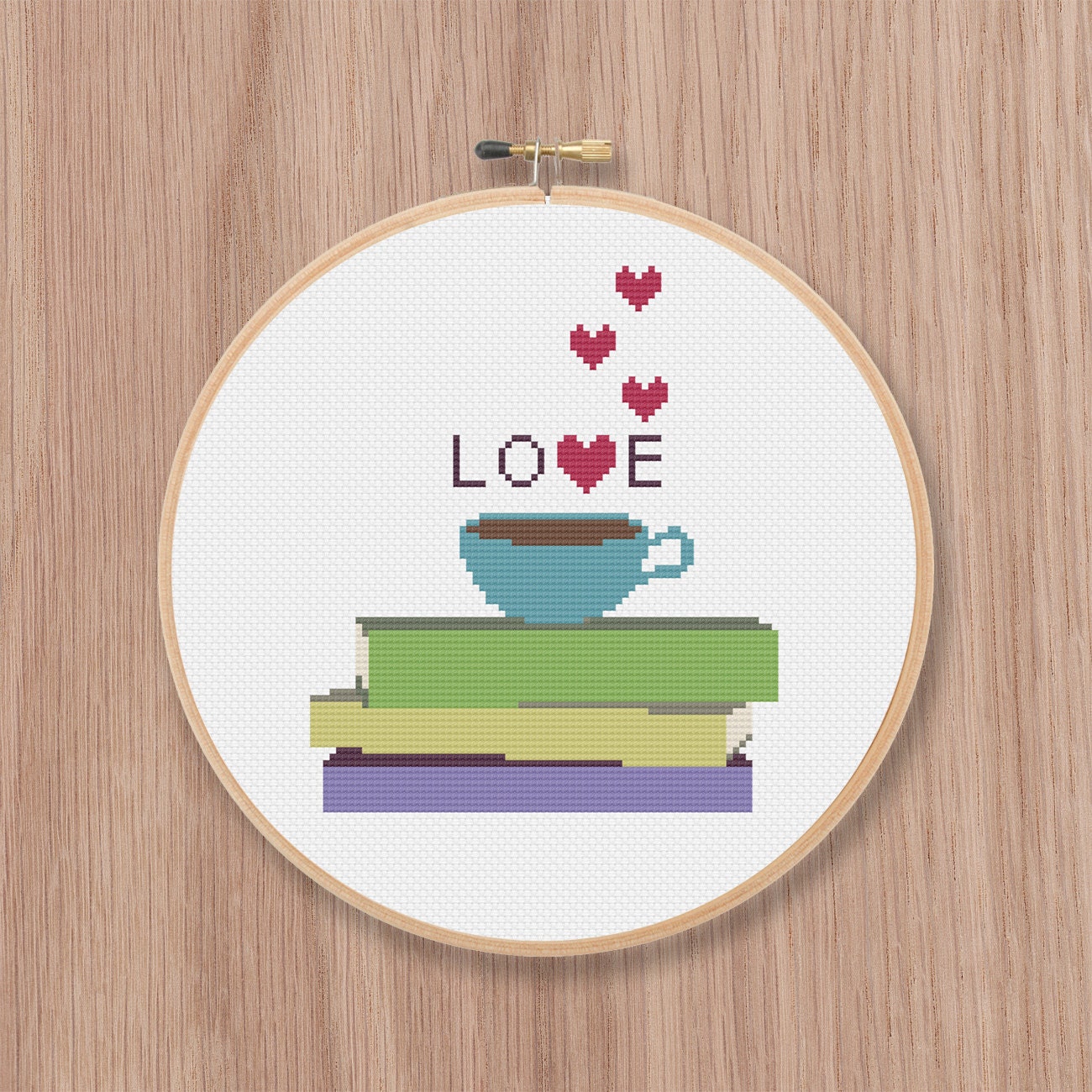 Books Tea Love Cross Stitch Pattern 