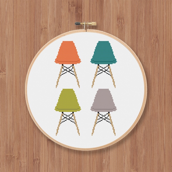 Mid-Century Shell Chairs Cross Stitch Pattern