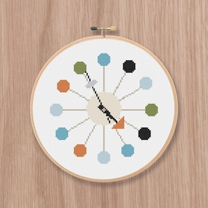 Retro Clock Cross Stitch Pattern