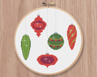 Retro Christmas Ornaments Cross Stitch Pattern