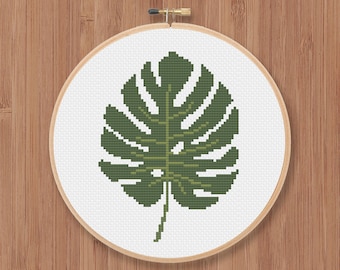 Monstera Leaf Cross Stitch Pattern