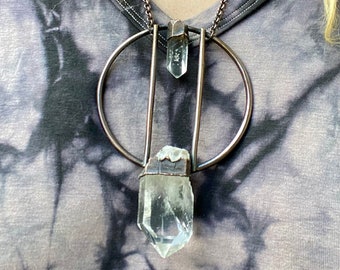 Double quartz crystal statement pendant