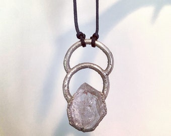 Large herkimer quartz crystal pendant